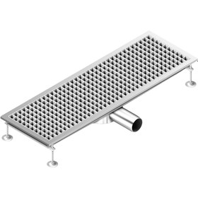 Resim Paslanmaz Çelik Lineer Yer Süzgeci - 900x300mm - Alçak Profilli - Yandan Çıkış - Ø70mm 