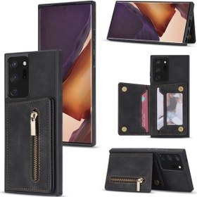 Resim Samsung Galaxy Note20 Ultra Fermuarlı Kart Tutucu Telefon Kılıfı 