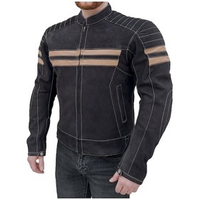 Resim The Biker Jeans Retro Wax Black Korumalı Motosiklet Deri Montu 