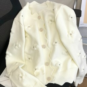 Resim ParaCoco Kadın Sonbahar Kışlık Casual Hırka - İnci Detaylı Düğmeli, Pilili Etekli H Kesim, Orta Esneklikte Yuvarlak Yaka Uzun Kollu Kazak, Katmanlama İçin, Papatya Desenli Düğmeler, Dayanıklı Örgü, Rahat Dış Giyim, Kaliteli Dikiş, Şık Katmanlama 