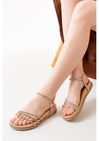 Resim 1001-1100 Nut Roze Taşlı Günlük Kadın Sandalet Altın - Taba 
