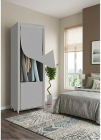 Resim Missidea Slim Fit Portatif Metal Profilli Askılı Raflı Bez Dolap Gri 