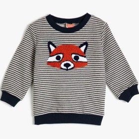 Resim Erkek Bebek Bisiklet Yaka Baskılı Çizgili Sweatshirt 