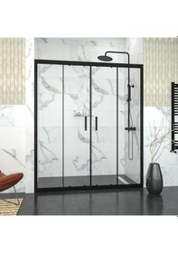 Resim Tekno Duş Black Castor 6mm Şeffaf Cam Orta Açılır 2 Sabit 2 Açılır İki Duvar Arası Duşakabin Şeffaf 