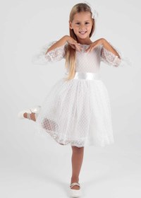 Resim AHENGİM Kids Kız Çocuk Tokalı Ve Tül Dantel Trend Abiye Elbise Ak2209 