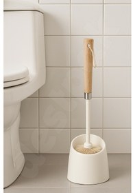 Resim Bambu Saplı Wc Fırçası - Bambu Klozet Fırçası - Hem Dekoratif Hem Kullanışlı - Sert Fırça Ahşap Sap Bej 
