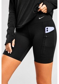 Resim Nike Go Women's High Rise 8" Biker Black Shorts With Pockets Kadın Lazer Kesim Yükske Bel 6 Cepli Tayt Şort Siyah 