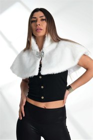 Resim Keyifli Moda Kadın Beyaz Broşlu Etol Bolero 