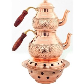 Resim Bakır Çaydanlık Takımı Desenli Çaydanlık Osmanlı Ocaklı 