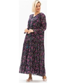 Resim Eliş Şile Bezi Uzun Kol Vual Gonca Uzun Elbise Tomurcuk Desen Koyu Mor 6169-koyu Mor 
