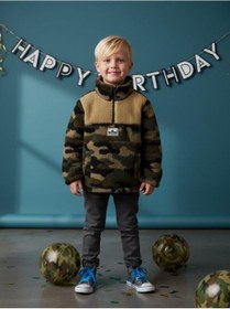 Resim Zekids Erkek Çocuk Kamuflaj Desen Yarım Fermuarlı Polar Sweatshirt-16421 Haki 