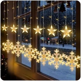 Resim Kar Tanesi Saçak LED Perde Işık, 3 Farklı Işık Modu, 3 Metre Uzunluğunda, 126 LED’li Sarı Işık, 6 Adet Kar Tanesi 6 Adet Yıldız, Su Geçirmez, Dekorasyon Noel Yılbaşı İçin Saçak LED Yılbaşı Perde Işık 