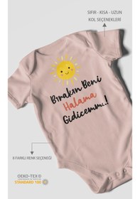 Resim Bırakın Beni Halama Gidicemm Baskılı Bebek Zıbını Çıtçıtlı Body %100 Pamuk Kısa Kol Pastel Pembe 