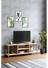 Resim Tv Sehpası Raflı Tv Ünitesi Televizyon Sehpası Ahşap Ayaklı 