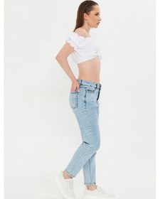 Resim Kutaf Kar Yıkama Açık Mavi Slim Fit Mom Jean Açık Mavi 
