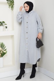 Resim Bestenur Fevza Düğmeli Kaşe Kap 1635 - Gri Gri 