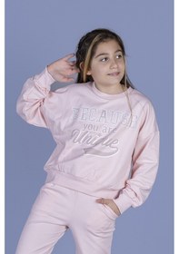 Resim Toontoy Kız Çocuk Baskılı Düşük Kol Sweatshirt Pudra 