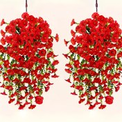 Resim 4'lü Paket Gerçekçi Kırmızı Yapay Asılı Petunyalar & Sahte Okaliptüs Çelengi - Bakım Gerektirmeyen Dayanıklı Plastik Çiçekler İç/Dış Mekan Düğün, Ev, Bahçe, Ofis Dekoru için - Sevgililer Günü, Anneler Günü, Şükran Günü, Mezuniyet, Babalar Günü için Mükemmel (Kap Gerekmez), Asılabilir Yapay Çiçekler, Mevsimlik Sergileme, Zarif Çiçek Ekranı, Doğal Görünümlü Yapraklar 