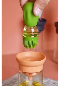 Resim Hazneli Silikon Uçlu Cam Yağdanlık Sirke Yağ Yumurta Ve Sos Fırçası Asorti Renkli 