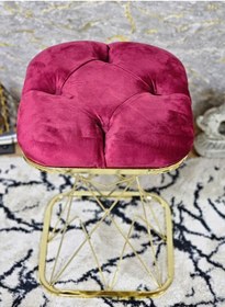 Resim Zafir Kare Gold Kaplama Bordo Puf Oturak - Bench - Ayak Ucu Oturak - Tabure - Makyaj Oturak Bordo 