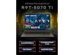 Resim Game Garaj Slayer R9T-5070Ti C1 AMD Ryzen 9 9955HX 16" 32 GB RAM 1 TB SSD RTX5070Ti QHD IPS 300Hz FreeDOS Gaming Laptop-Çanta 