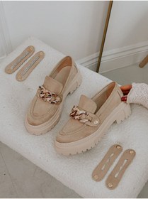 Resim ERVANIN BUTİĞİ Bej Süet (FABİO) Üç Tokalı Kadın Loafer 