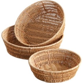 Resim 3 Lü Rattan Plastik Sepet, Ekmeklik , Meyve Sepeti Yuvarlak 3 Boy 3717/3lükrem 