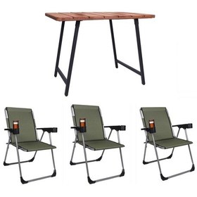 Resim Alin Metal Kamp Sandalyesi 3''lü Lüks Bardaklı Kamp Sandalyesi Ve Masa Set Fgt-01 Haki Haki 