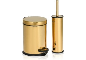 Resim 3l Elit Gold Banyo Seti: Pedallı Çöp Kovası ve Tuvalet Fırçası 