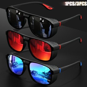 Resim 1 adet/3 adet Yuvarlak Polarize Steampunk Spor Gözlüğü - Trendy Polarize Gözlükler - ve Sürüş için İdeal, Dayanıklı Yan Hollow Out Çerçeve, Rüzgar Lensi 