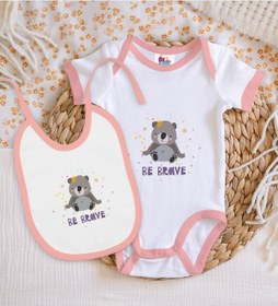 Resim Bk Kids Be Brave Tasarımlı Pembe Bebek Body Zıbın Ve Mama Önlüğü Çok Renkli 