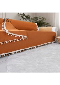 Resim Dnc Home Tekstil Ndchome Premium Keten Tarçın Ponponlu Koltuk Örtüsü 170 X 220 