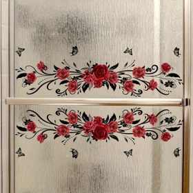 Resim 2 Adet CT8705-KL Çağdaş Gül Çiçekli Asma Kelebek Pencere Yapışkanları, Her Biri 15x60cm, Kendinden Yapışkanlı PVC Cam Çıkartmaları, Duş Kapıları ve Aynalar için Çift Taraflı Dekor 