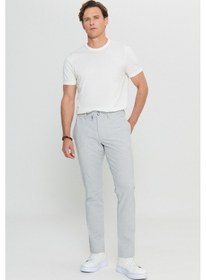 Resim AC&Co / Altınyıldız Classics Erkek Beyaz Grı Slim Fit Dar Kesim Beli Bağlamalı Gofre Desenli Yan Cep Casual Pantolon Beyaz Grı Beyaz - Gri 
