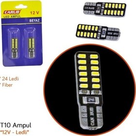 Resim Carub 12v T10 Ampul 24 Led Smd Fiber Beyaz 