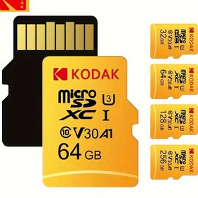 Resim KODAK MicroSDXC UHS-I U3 V30 A1 Hafıza Kartı, Yüksek Hızlı 4K Video Kaydı, Sınıf 10, 64GB/128GB/32GB - Ultra Performans, Pil Gerektirmez 