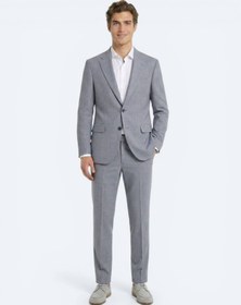 Resim Mavi Çizgili Modern Fit Yün Karışımlı Takım Elbise - STD / STD 