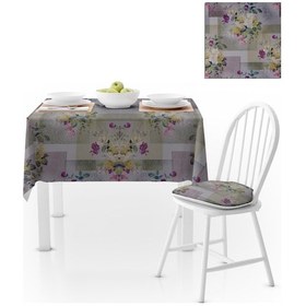 Resim Motifli Gül Desenli Renkli Zemin Mor Hardal Dijital Baskılı Petek Dokuma Masa Örtüsü 140x180 
