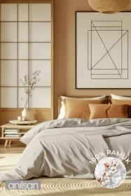 Resim Düz Pudra Tek Kişilik Lastikli Çarşaf Düğmeli Nevresim Takım %100 Pamuk 1 Adet Yastık Kılıf, 63tel Gri 