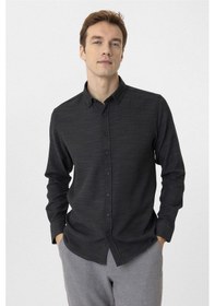 Resim Süvari Siyah Slim Fit Desenli Düğmeli Yaka Gömlek 