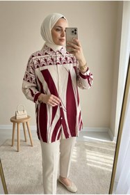 Resim Kirazca Butik Kadın Desenli Oversize Tesettür Tunik Rahat Kalıp 80/85 cm 