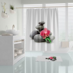 Resim Tropik Home Banyo Perdesi Spa Taş Desen Duş Perdesi Baskılı Polyester Kumaş C Halkalı Banyo Perdeleri 180X200CM 