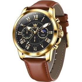 Resim Yingfu Olevs 3632 Erkekler Çok Fonksiyonlu Büyük Kadran Su Geçirmez Kuvars Saat Kahverengi, Siyah, Altın Çok Renkli 