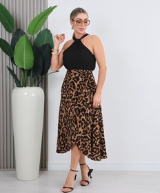 Resim Kadın önden Bağlamalı Leopar Desenli Süprem Uzun Etek - Leopar / 2XL-3XL 
