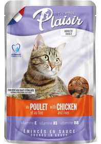 Resim Plaisir Tavuk Etli ve Ciğerli Pouch Yetişkin Kedi Yaş Maması 100 G 