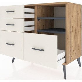 Resim Hyperion Şifonyer 2 Raflı 4 Çekmeceli 88x44x80 Çam-antrasit/aytaşı Antrasit/aytaşı 