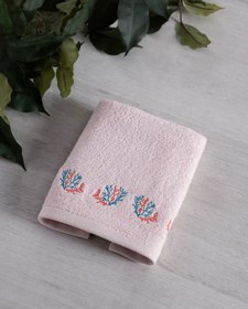 Resim Pudra Pembe Mercan Nakış Pamuk El Havlusu (30x50) 