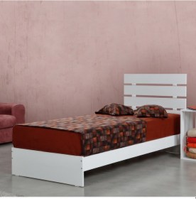 Resim Pasifichome Huga Tek Kişilik Beyaz Ahşap Karyola / 120X200Cm Başlıklı Karyola 