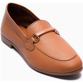 Resim Mubiano Kadın Hakiki Deri Babet Metal Aksesuar Detaylı Loafer Nalora Taba Taba 