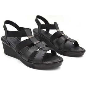 Resim Kindep Shoes Poli Hafif Taban Lastikli Doldu Topuklu Kadın Sandalet Siyah Siyah 